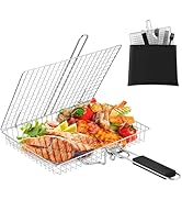 Pleafind 8 PCS Grill Basket Set, Portable BBQ Grilling Basket with Removable Handle, Stainless St...