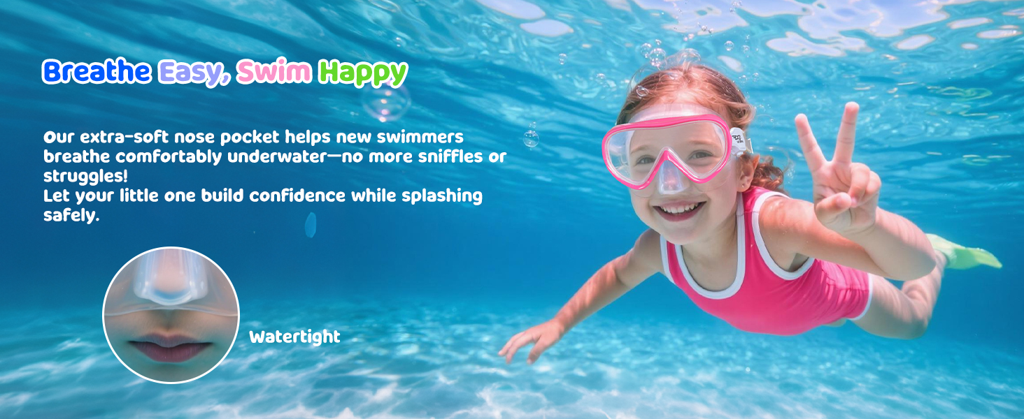 Kids Goggles with Nose Cover Kids Swim Goggles180° Clear View Snorkel Diving Mask for 5-15 Anti-Fog