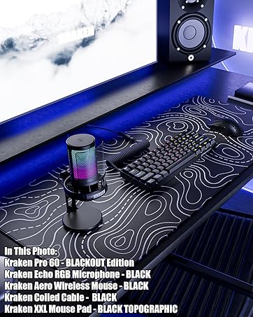 Black Topographic 60% Mechanical Gaming Keyboard Mouse Pad Mousepad