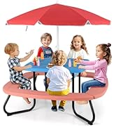 HONEY JOY Kids Picnic Table, 8 Person Toddler Outdoor Table and Chair Set, 4 Built-in Benches, Re...