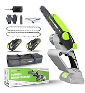 GREEN SEEK 6-Inch Cordless Chainsaw with 2 Batteries – Electric Mini Chainsaw for Tree Trimming a...