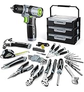 WORKPRO 43PCS Cordless Lithium-ion Drill Driver and Toolbox, 8V 2.0 Ah Power Drill Set with House...
