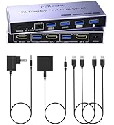 8K Displayport 2.1 KVM Switch 2 in 1 Out DP1.4 with 4 USB 3.0 Ports Support 8K@60Hz 4K@240Hz, 2 C...