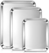 LIANYU Baking Sheet Pans Set of 3, Stainless Steel Cookie Sheets for Baking, 17.5/16/12.4 Inch, H...