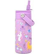 KEWIXY 14oz Water Bottle with Straw, Easy Slide Lid, Leak Proof, Keep Cold 24H, Vacuum Insulated,...