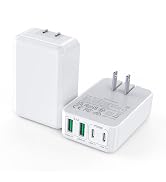 2Pack Flat USB C Wall Charger,40W 4Ports Foldable &amp; Slim Fast Charging Block,Type C Cube Box Mult...