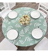 Round Vinyl Fitted Tablecloth with Flannel Backing Elastic Edge Design Table Cover Waterproof Oil...