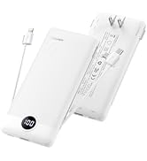 Coowisty Portable Charger with Wall Plug, Slim USB C Power Bank with Built-in Cables, 10000mah LE...