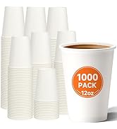 METAPRINT 12 oz Disposable Paper Coffee Cups [1000 Pack], White Hot Paper Cups, Thickened Design ...