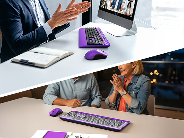 wireless purple keyboard and mouse