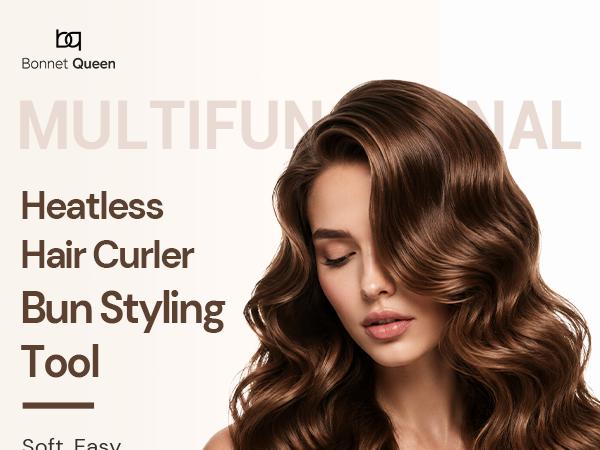 BONNET QUEEN Satin Heatless Hair Curler &amp; Hair Tie Set, Curling Rods for Heatless Curls Overnight