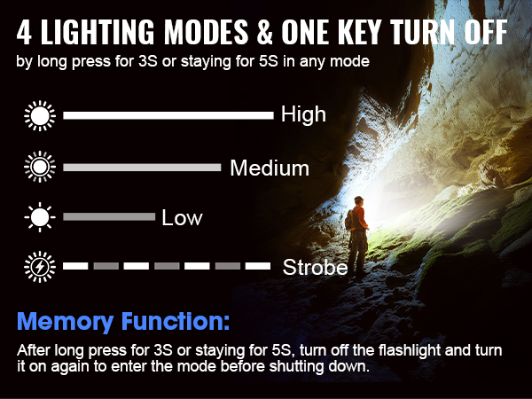 4 LIGHTING MODES &amp; ONE KEY TURN OFF