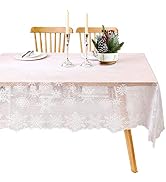 WUBODTI Christmas White Lace Tablecloth Rectangle 60 x84- Embroideried White Snowflakes Floral Cr...