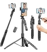 60" Phone Tripod & Selfie Stick - All in One Extendable Cell Phone Tripod 360° Rotation with Remo...