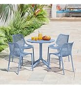 WestinTrends Playa 5-Piece Modern Round Patio Dining Table Set with Stackable Patio Dining Chairs...