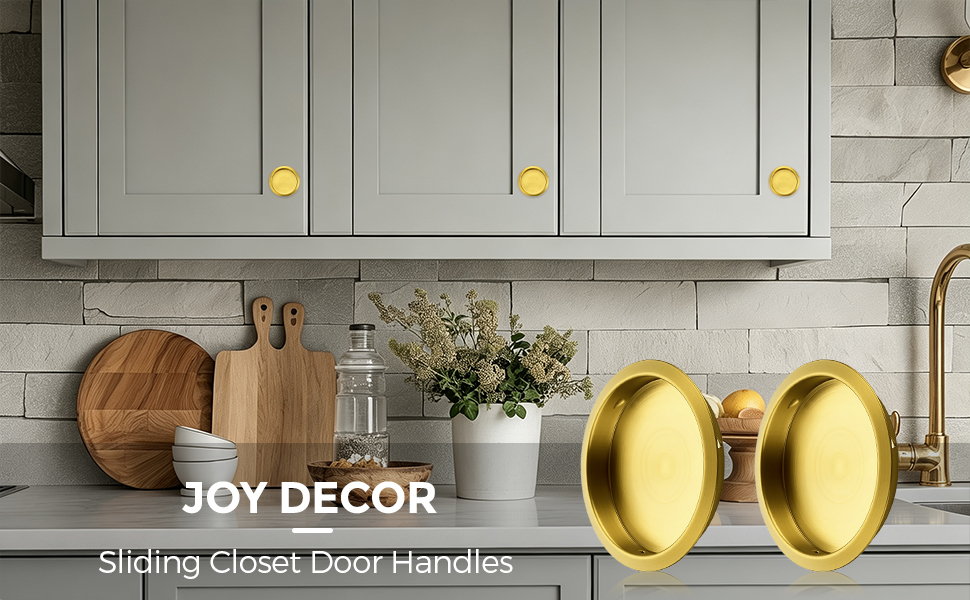 JOY DECOR Gold Round Pocket Door Pulls Clo, 2-1/8 Inch 1