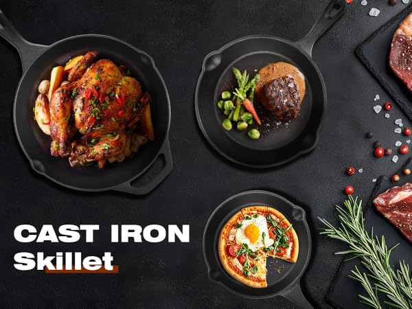 3 Pieces Cast Iron Skillet