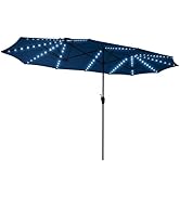 SUPERJARE 13ft Outdoor Patio Umbrella with Solar Lights, Double-sided Deck Pool Umbrella with 1.5...