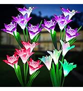 KOOPER Outdoor Solar Lights, 4 Pack Solar Garden Lights with Bigger Lily Flowers, Waterproof 7 Co...