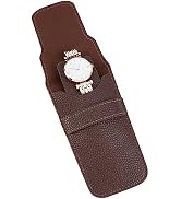 AHANDMAKER Single Watch Pouch, Portable Travel Watch Cases, With a Gasket, Coconut Brown PU Leath...