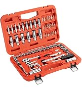 Jetech 75PCS Metric Socket Set, Includes 1/4 Inch and 3/8 Inch Drive Standard/Deep Sockets, Quick...