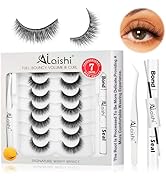 AILAISHI Wispy False Eyelashes Kit With Bond, Seal and Tweezer, 7 Pairs Natural Look Fake Cat Eye...