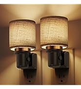 L LOHAS LED Night Lights Plug into Wall, 2 Pack Linen Fabric Cylinder Decor Night Light, Dusk to ...