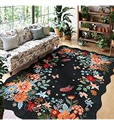LIVEBOX Washable Butterfly 8x10 Area Rug, Soft Scalloped Black Rug for Living Room, Non-Slip Boho...