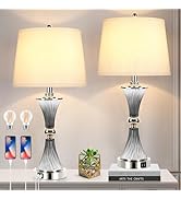 Touch Control Table Lamps for Living Room, 3-Way Dimmable Grey Crystal Bedside Lamps with 2 USB P...