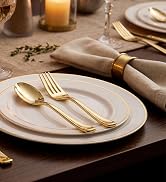 WDF300 Pieces Gold Plastic Silverware - Heavy Duty Disposable Cutlery Set Plastic Gold Silverware...