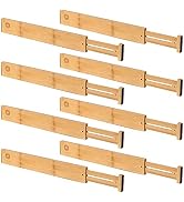 Qozary 8 Pack Adjustable Bamboo Drawer Dividers, Spring Loaded Drawer Organization Separators Exp...