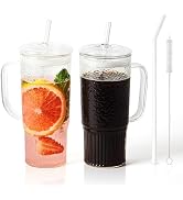 JunVpic Glass Cups with Lids and Straws,24oz Glass Tumbler with Handle Iced Coffee Cup for Hot &amp; ...