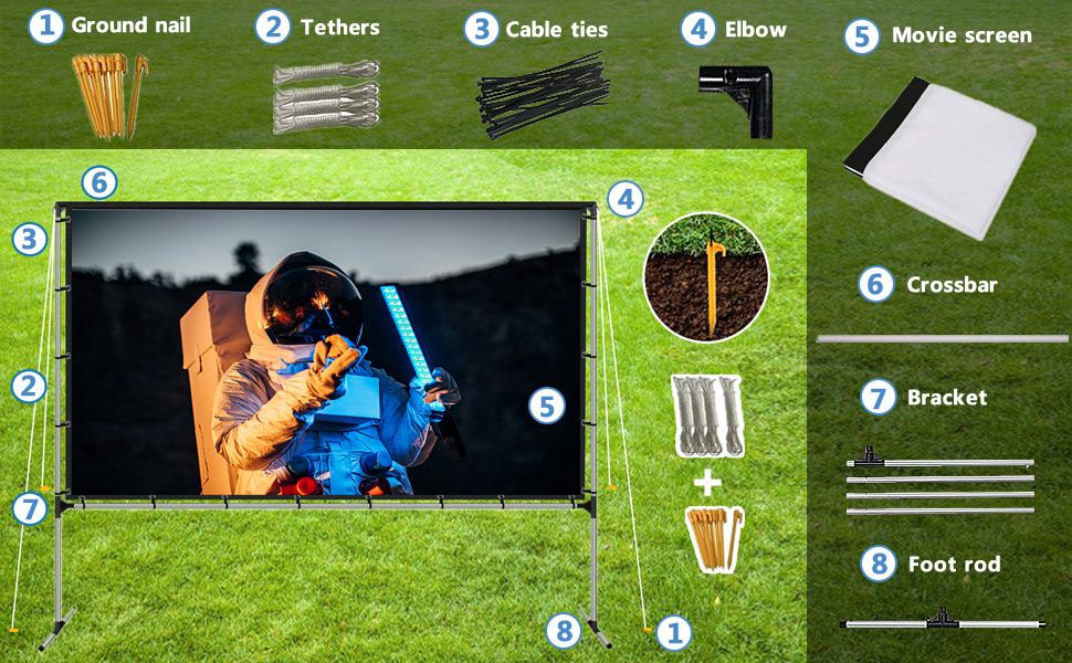 The outdoor projector movie screen with stand is ready for quickly set-up in 5 minutes.