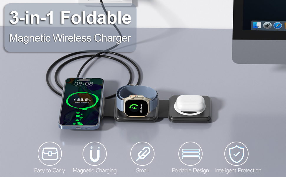 3 in 1 charging station apple, iphone charger, foldable charger, wireless charger
