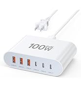 100W USB C Fast Charger Block Compact GaN 6 Port PD USB C and QC USB A Wall Charger Type C Chargi...