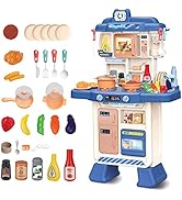 deAO Kitchen Playset Toy with Sounds and Lights Role Playing Game Pretend Food and Cooking Playse...