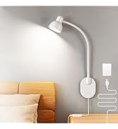Wall Mounted Reading Light, LED Wall Bedside Lamp with Adapter, 5 Color &amp; 10 Brightness, Plug-in ...