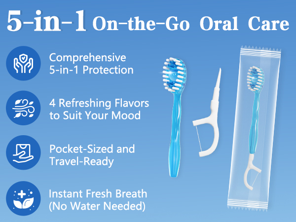 5-in-1 Mini Disposable Toothbrush with Pre-Pasted Fresh Bead