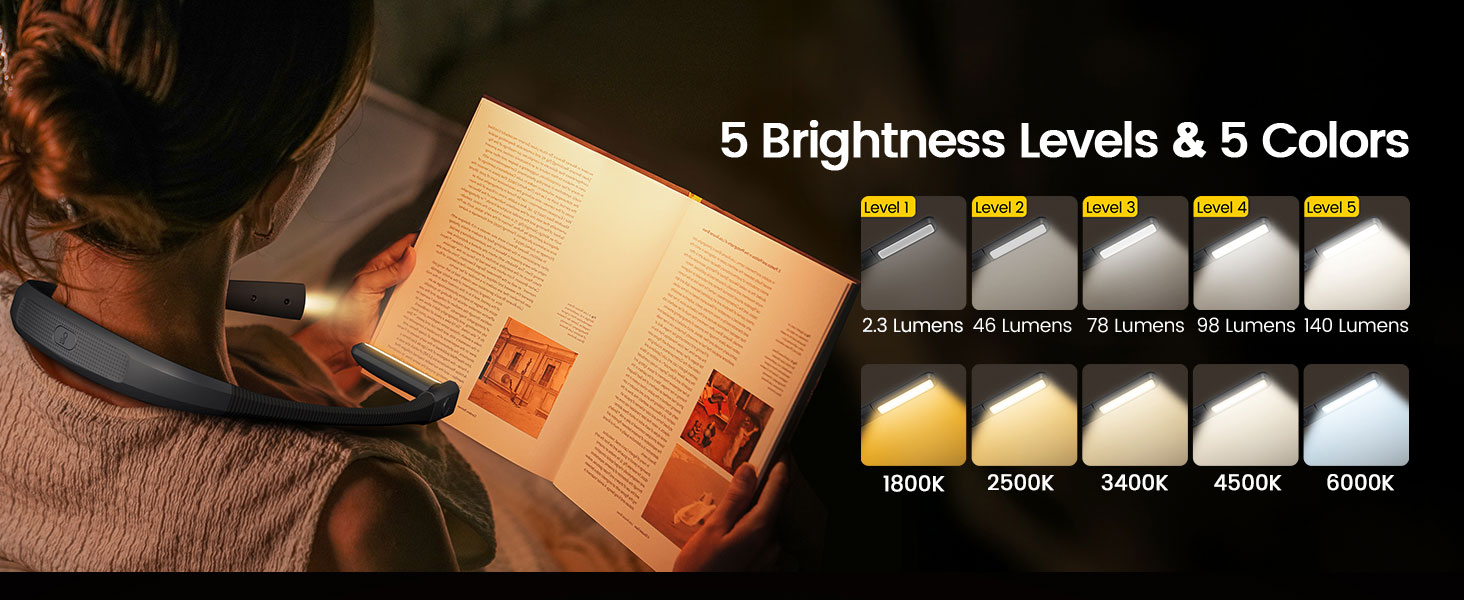 Neck light with 5 Brightness Levels &amp;amp; 5 Color Modes