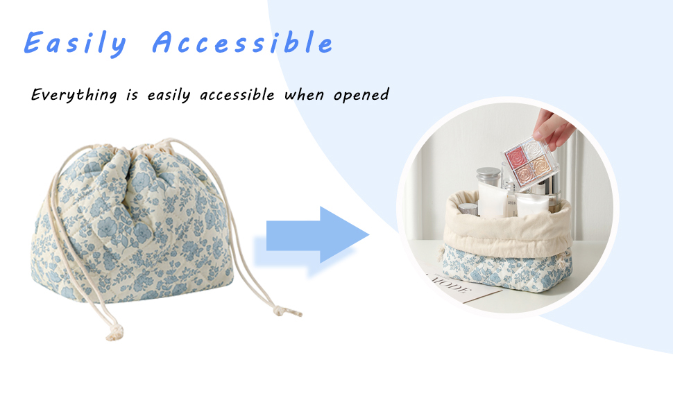 Cotton Quilted Drawstring Makeup Bag 