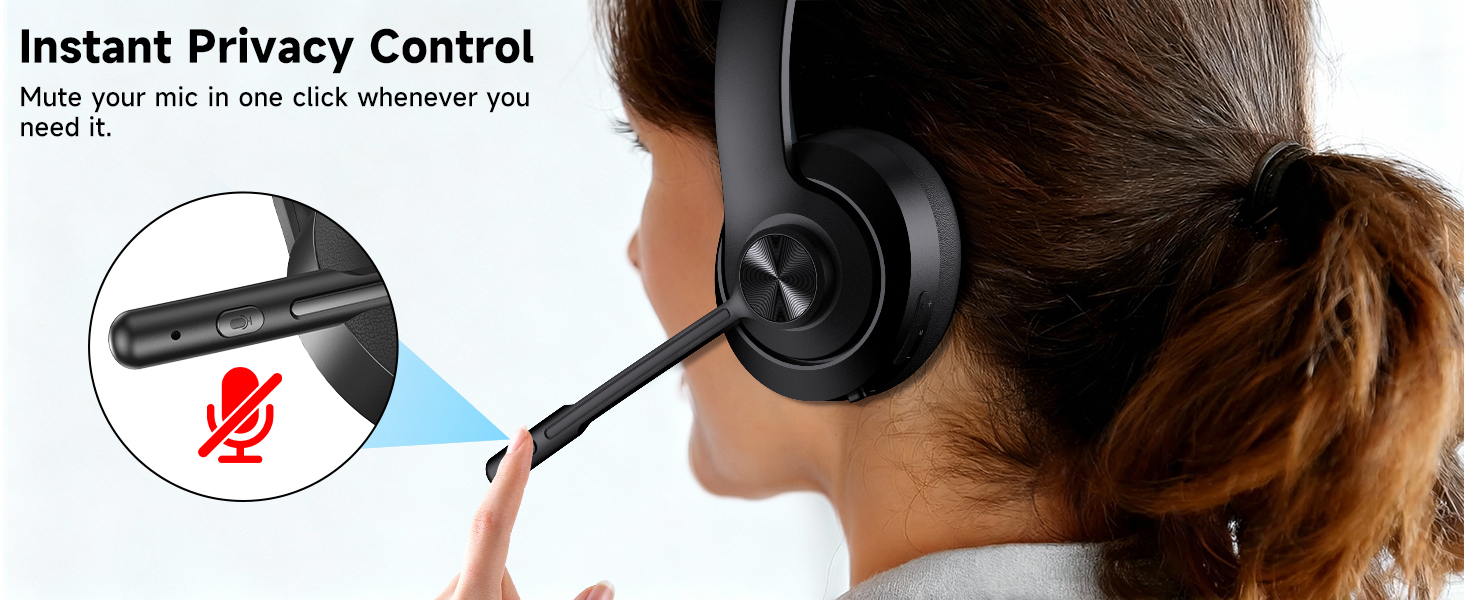 wireless headset with mic remote work bluetooth computer headphones office call center lightweight