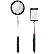 Rechabite 2 Pieces Telescoping Inspection Mirror LED Light Set with Large 3.75" Round Mirror, and...