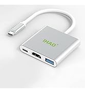 IHAO 3IN1 Multi Ports Dongle USB Type C to HDMI 4K HD/USB 3.0 Fast Data Transfer 5GBPS/ PD 100W U...