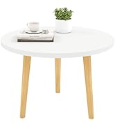 Funecy Round Coffee Table Low Table with 3 Solid Wood Sturdy Legs, Floor Table Desk for Sitting o...