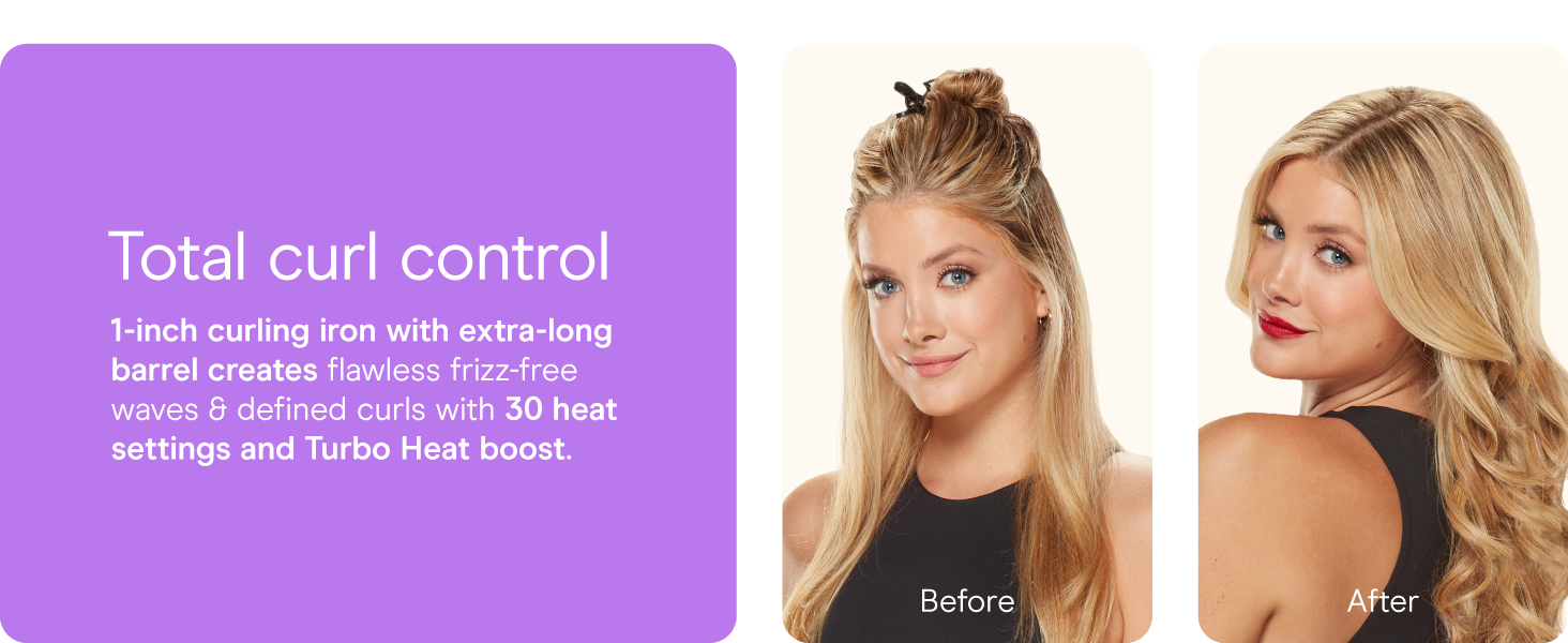 Conair ceramic curling iron hair 1 inch long barrel styling even heat dual voltage setting