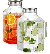 2 Pack 1 Gallon thickened Square Glass Pitcher with Lid, Classic Stripes Water Pitchers for Fridg...