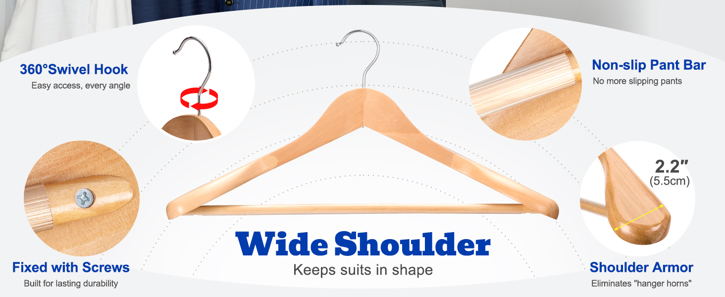 wide shoulder wooden hangers
