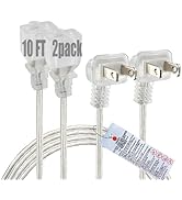 Clear Extension Cord 10 FT 2 Pack, Indoor Thin 2 Prong Extension Cord with Flat Plug, Slim Extens...