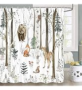 JAWO Rustic Forest Shower Curtain for Bathroom, Country Hunting Bear Deer Wild Animals Farmhouse ...