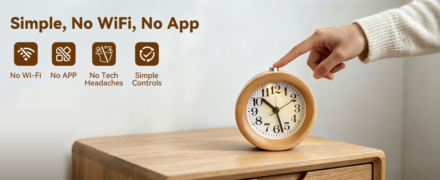 wood analog alarm clock